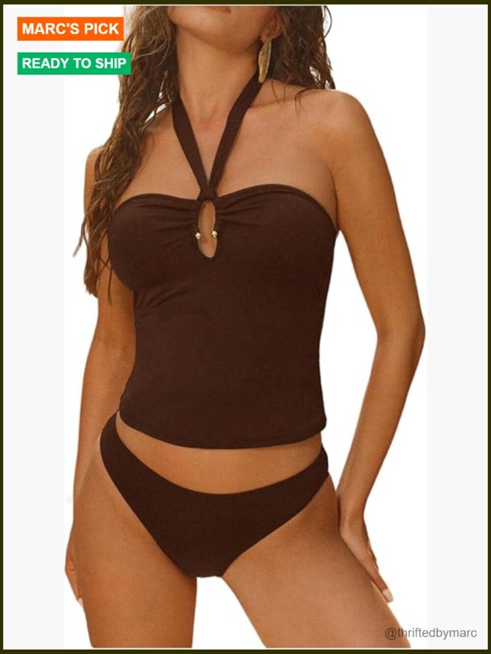 Modest Tankini Swim Set Halter Cut Out Tie Back Tops with Panty